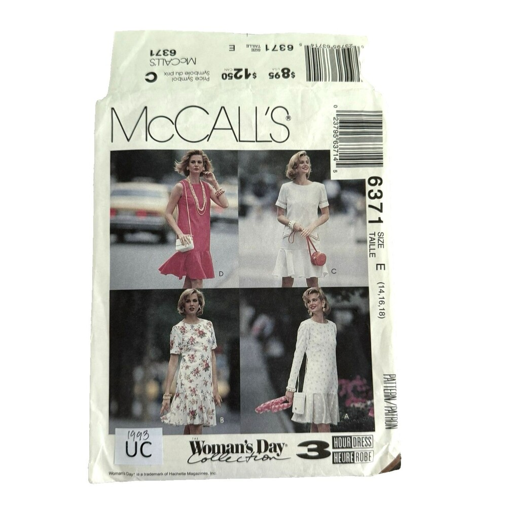 VTG 90s McCalls 6371 Sewing Pattern Dress Flounce Drop Waist Size 14-18 UNCUT